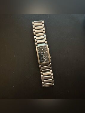 Skandia Silver Stainless Steel Bracelet Watch with Black Rectangular Dial